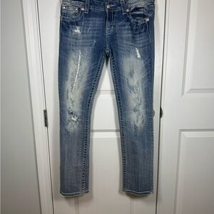 Miss Me Signature Straight Y2K Bling Angel Wing Mid Rise Distressed 28